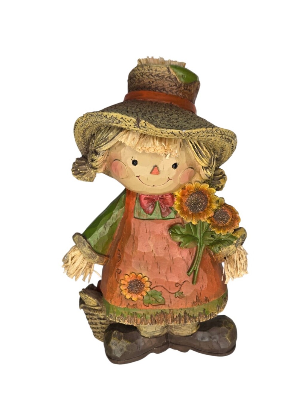 Harvest Scarecrow Girl Woodlike Figurine Thanksgiving Autumn Table Decor - Picture 8 of 8